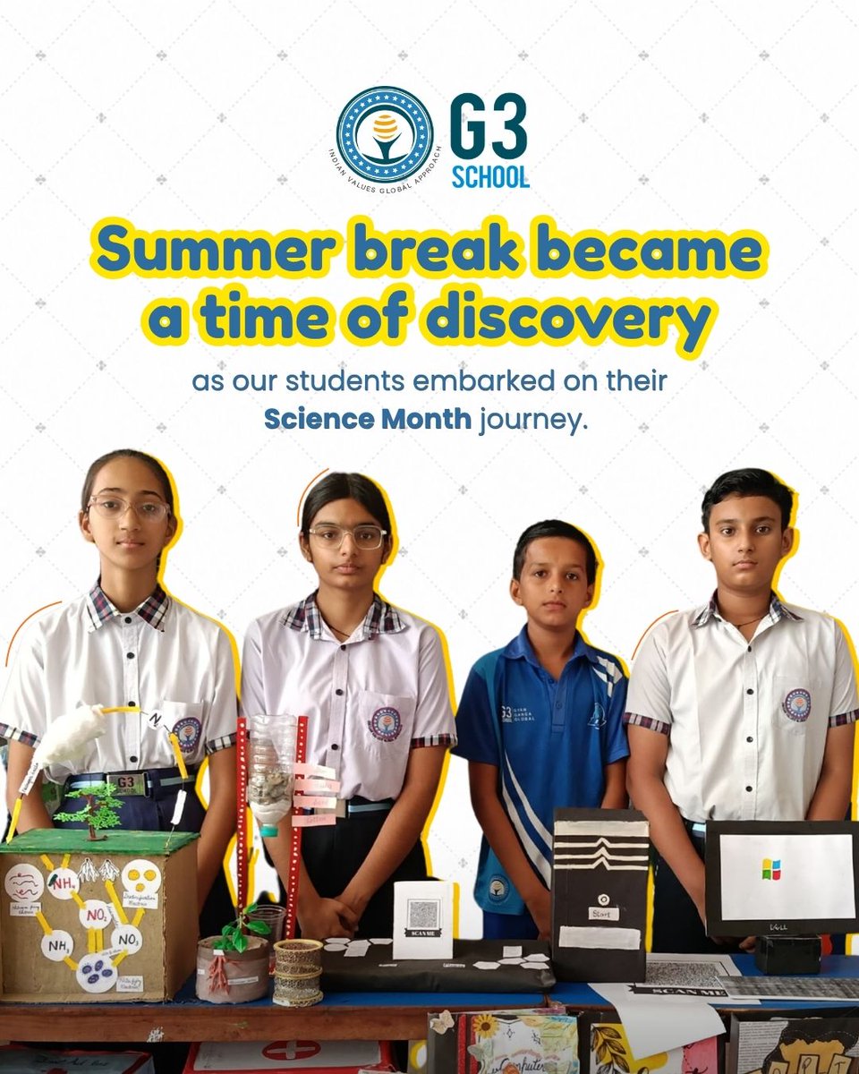 g3school's tweet photo. During Science Month, our students proudly showcased projects they thoughtfully designed and built over their summer break. 

#ScienceMonth #ScienceExhibition #STEMEducation #G3School #HaryanaEducation #SonipatSchools https://t.co/nd5vdBQ8QS