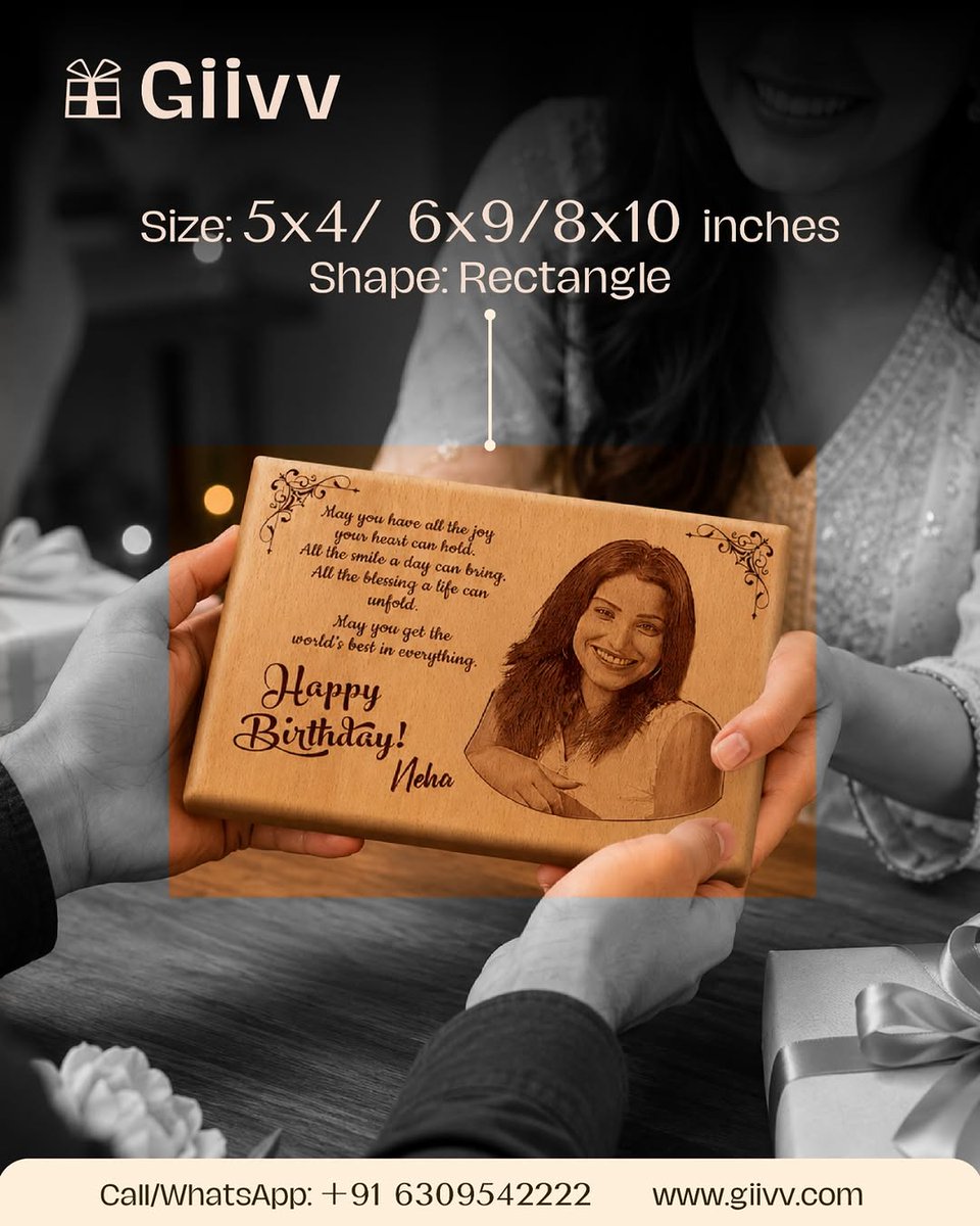 giivv_com's tweet photo. Birthday gift made from memories. 🎂✨

Personalize this wooden photo frame with a photo and heartfelt message for someone special.

📲 WhatsApp: +91 6309542222
🛍️ https://t.co/OGxgQI7M4y
#Giivv #BirthdayGift #PersonalizedGift #PhotoFrame https://t.co/EN36pPCj58