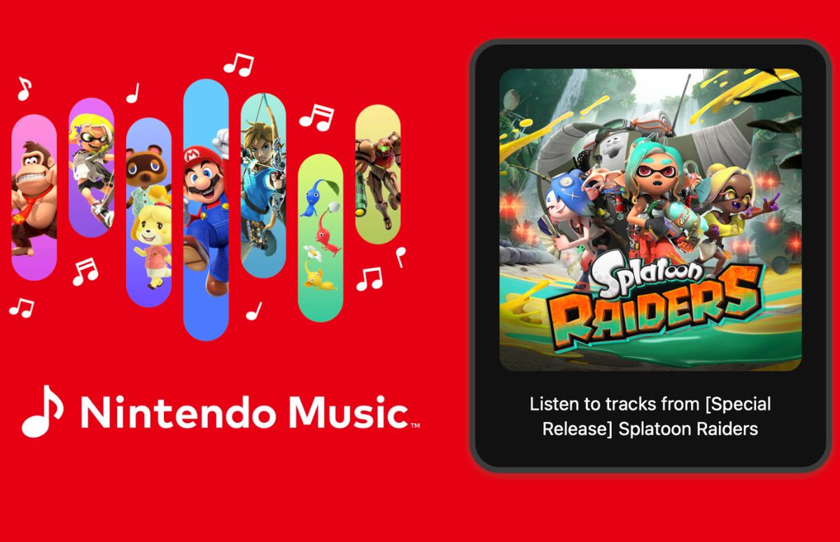 respecnet's tweet photo. Nintendo has added nine songs from the Splatoon Raiders soundtrack to Nintendo Music as a Special Release album to celebrate the game's launch: https://t.co/NQPVmx4Xsp https://t.co/gjLkzmxfvd