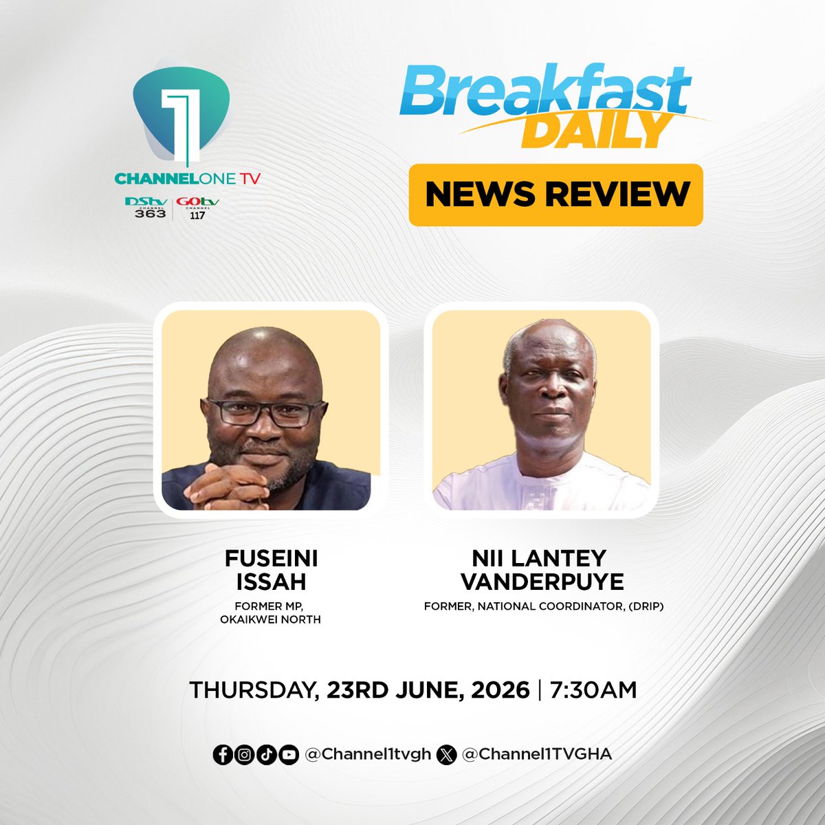 Citi973's tweet photo. Start your day informed with the News Review Segment on #BreakfastDaily today.
Join us at 7:30am on Channel One TV as we unpack the top stories making headlines, explore the issues behind them, and hear diverse perspectives that matter.
Don't miss it!
#BreakfastDaily #CurrentAffairs #NewsReviewSegment
