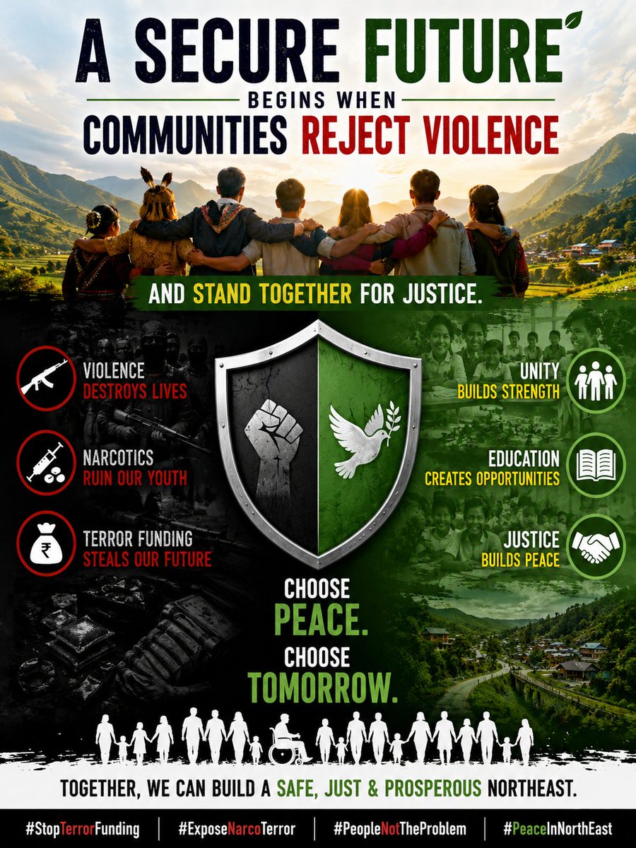 raghavbora05's tweet photo. A secure future begins when communities reject violence and stand together for justice. #StopTerrorFunding #ExposeNarcoTerror #PeopleNotTheProblem #PeaceInNorthEast https://t.co/f3K6EYlPoi