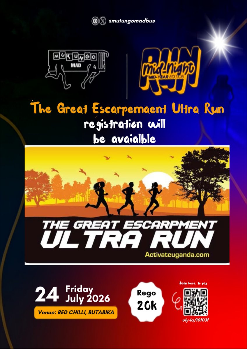 ActivateUgandaL's tweet photo. We shall be there at the Midnight Run. Come through and register for The Great Escarpment Ultra run 🏃‍♀️.

#ActivateUganda #thegreatescarpmentultrarun https://t.co/1erTKpUr4T