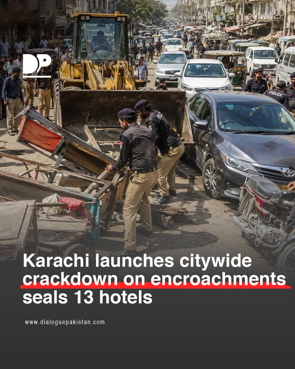 DialoguePak's tweet photo. Acting on the directives of the Karachi Commissioner, the district administration launched a large-scale operation against encroachments and road obstructions across the city.
#DialoguePakistan #Karachi #Commissioner #Administration #Launched #Operation #Encroachments https://t.co/7wM871BArQ