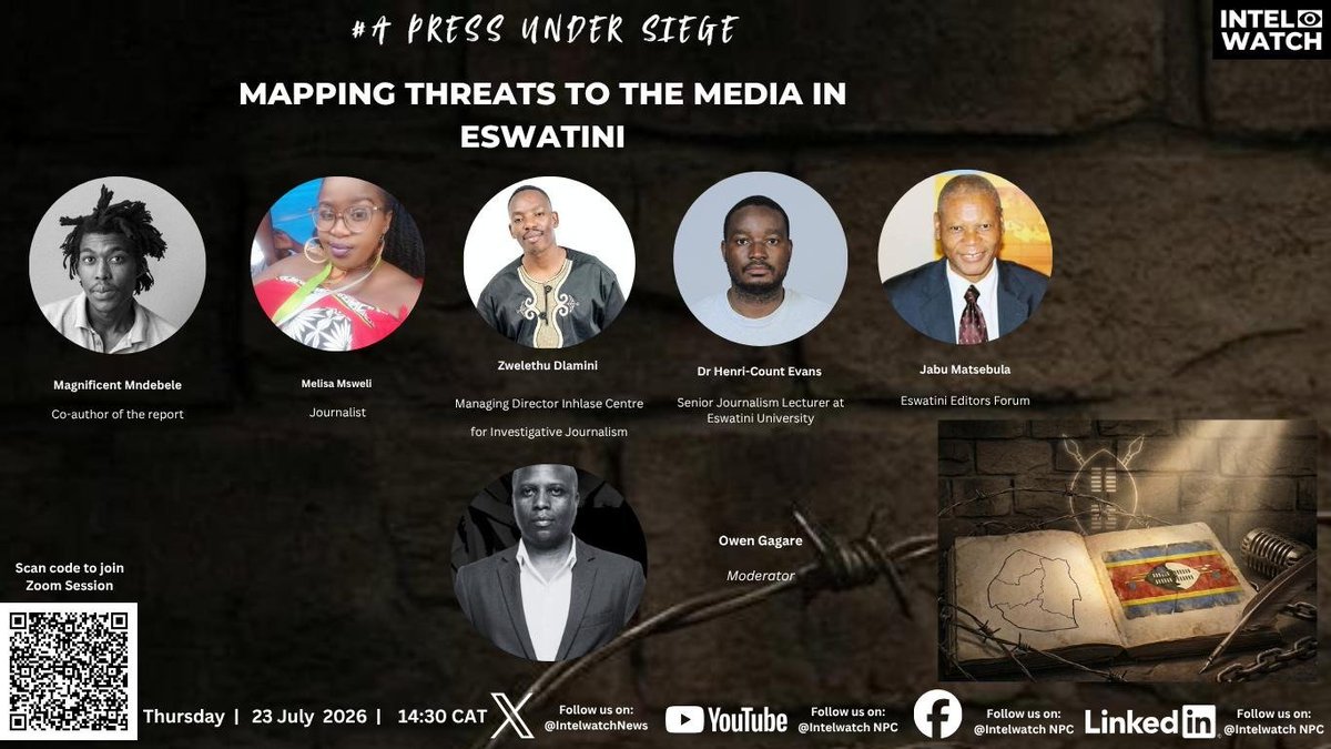 IntelwatchNews's tweet photo. 1/2 Our  report on threats facing the media says the Eswatini Communications Commission should have a transparent advertising policy to ensure the equitable distribution of gvmt adverts across all media houses. Join us @2.30pm CAT today as we discuss the situation in Eswatini. https://t.co/MnTWewrylc