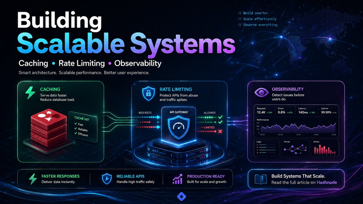 kshashi22's tweet photo. Scaling isn't just about handling more users—it's about building systems that stay fast, reliable, and observable.

 Read: https://t.co/kGiLaPxyOZ

#Backend #SystemDesign #Caching #APIs #Cohort #Observability #Programming #Hashnode #Chaicode https://t.co/ut61cK3NCX
