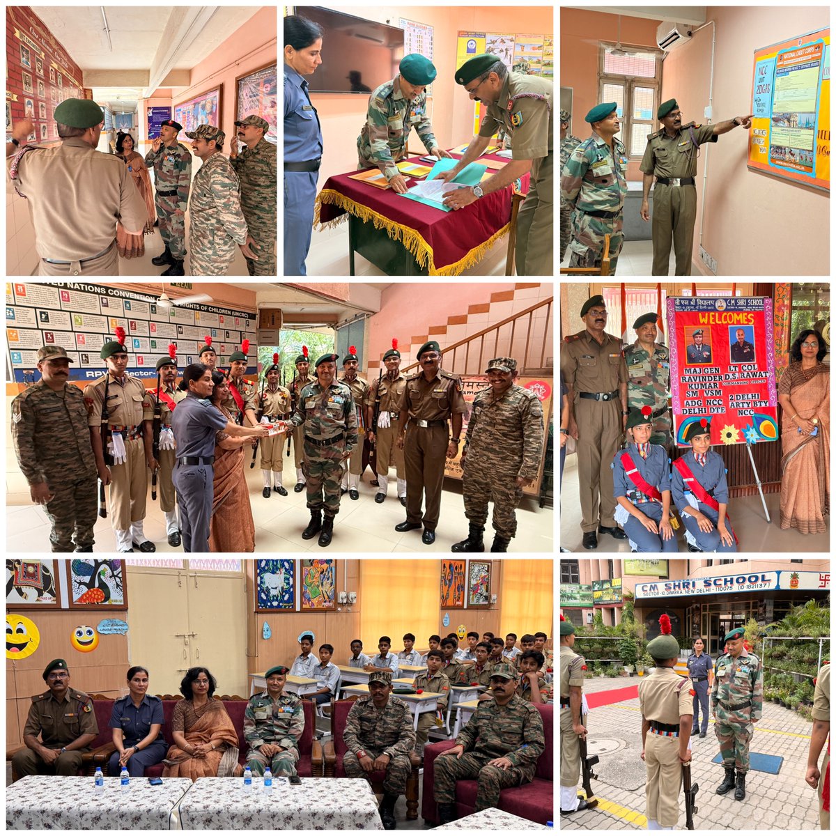 DwarkaSec10SoSE's tweet photo. School proudly welcomed Lt. Col. D. S. Rawat, C. O., 2 Delhi ARTY BTY NCC, on 23 July 2026. The visit featured a Guard of Honour, campus &amp; NCC Room tour &amp; showcase of school achievements. NCC cadets &amp; students of Classes VIII–X participated with great enthusiasm. @Dir_Education https://t.co/XTDvUCKV26
