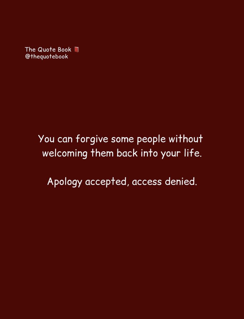 thequotebook0's tweet photo. Forgiveness doesn’t always mean giving someone another chance. Sometimes, the healthiest choice is to let go of the resentment while keeping your distance. You can accept an apology, wish them well, and still protect your peace. Not every door that closes needs to be reopened. https://t.co/40KHljuTtM