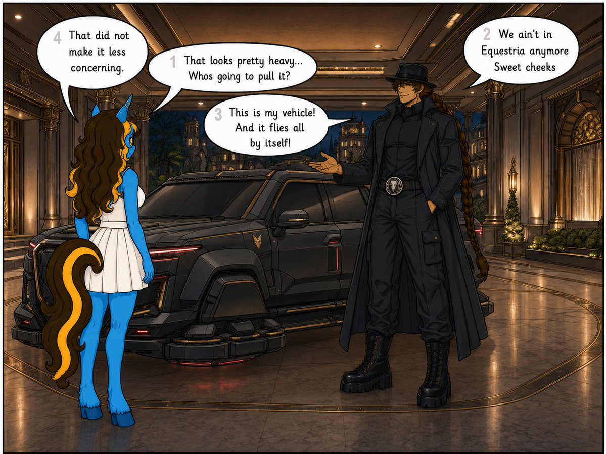 foxfamilyafairs's tweet photo. Fox: Ash volunteering to drive is technically helpful.
It is also how you learn that “because I want to” is sometimes the complete legal argument.
Ash: Still counts.
#TheFamily #SweetMeetsTheFamily #Pony #MLP #Furry #Anthro #OC #OCComic #Webcomic #StoryUpdate #AIArt https://t.co/qcImly64OH