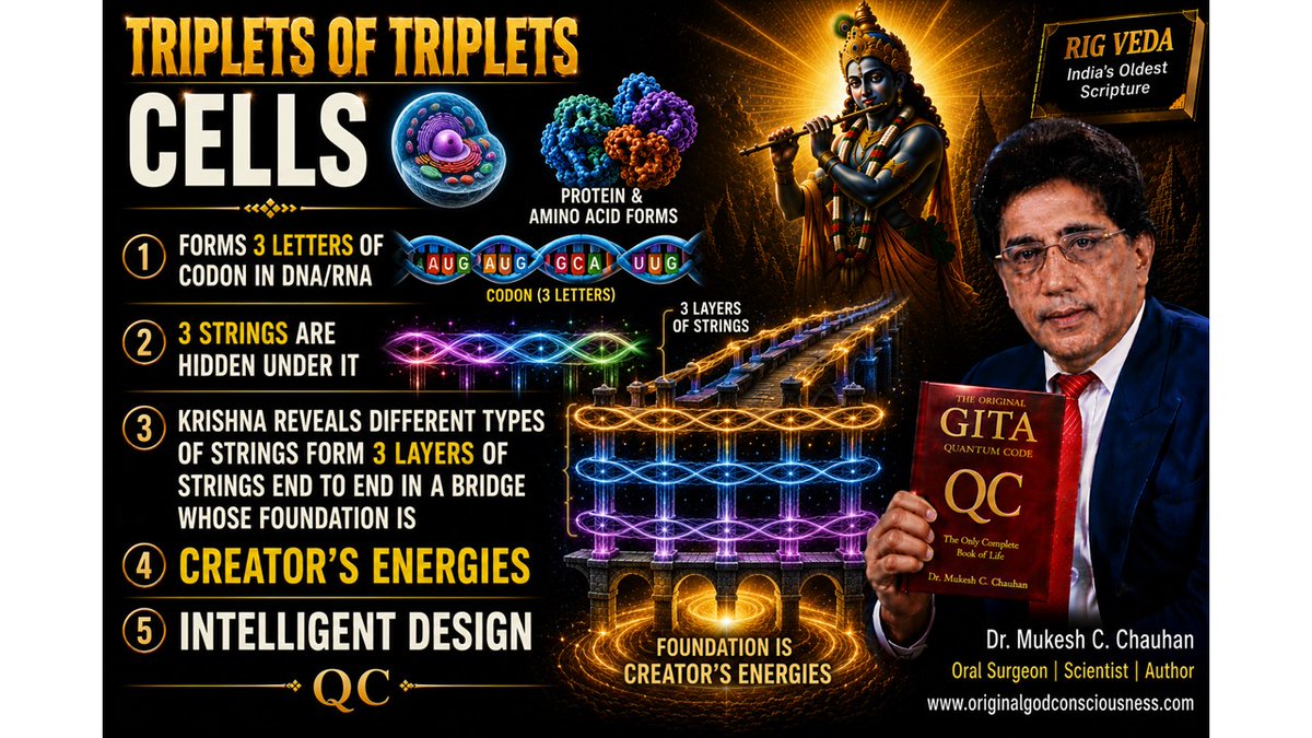 1OriginalGod's tweet photo. Krishna reveals what is a Cell made up of before DNA/RNA/Codon/Proteins are made ...scientific discovery worthy of Nobel Prize
@StephenCMeyer #cell #consciousness #strings #stringtheory #intelligentdesign #elonmusk #braingreene #quantum #science #physics #chemistry #biology https://t.co/0IR5AwqMTj