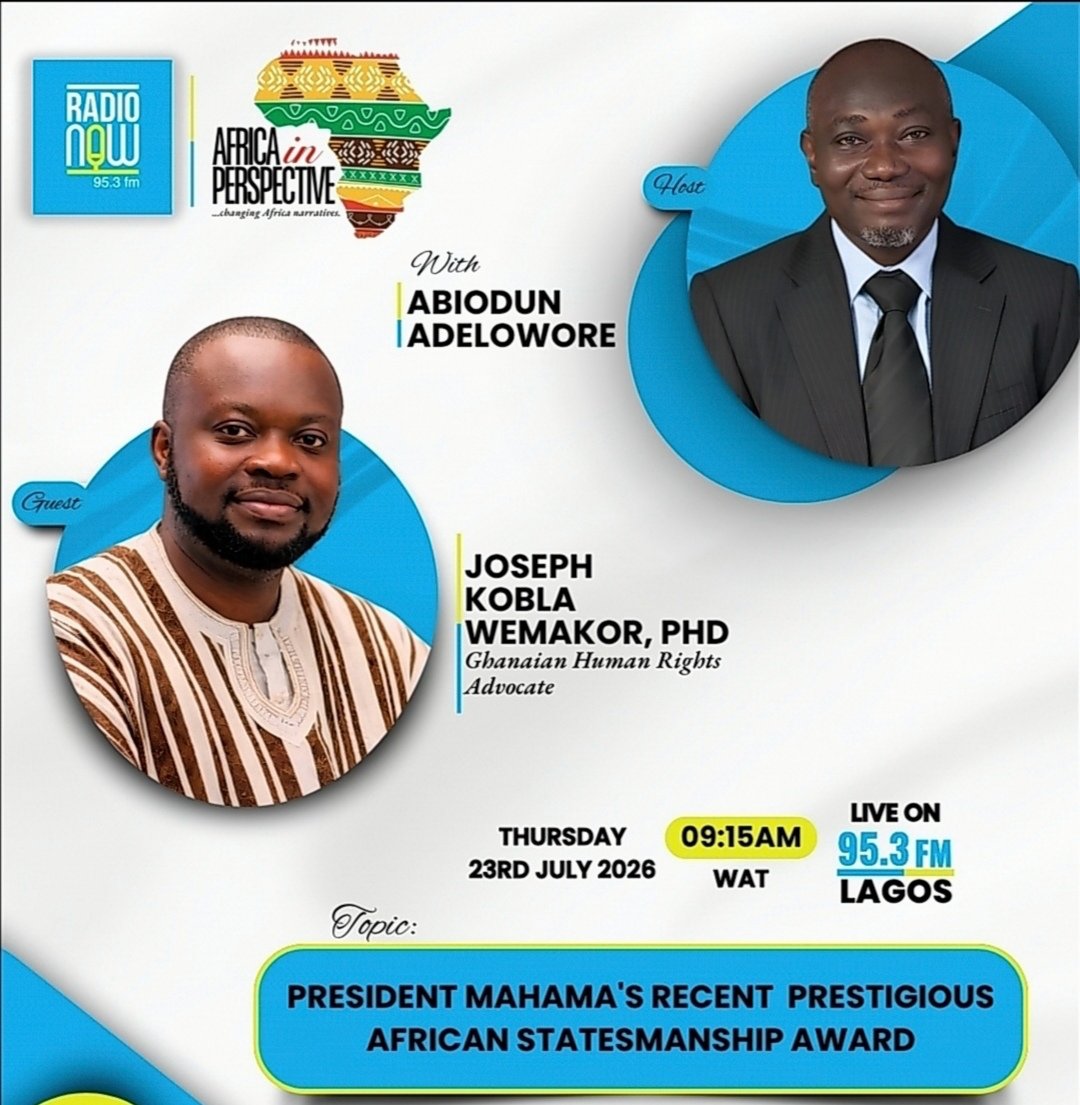 KOBLA2's tweet photo. 🎙️ I'll be LIVE today on Africa in Perspective on  Radio Now. 

Topic: "President Mahama's Recent Prestigious African Statesmanship Award"

🕗 Ghana: 8:15 AM
🕘 Nigeria: 9:15 AM

📺 Watch on all socials @RadioNow953FM

🌐 Listen online: https://t.co/V20BlYZ6yq

Join us! https://t.co/uh2aQ1qkiT