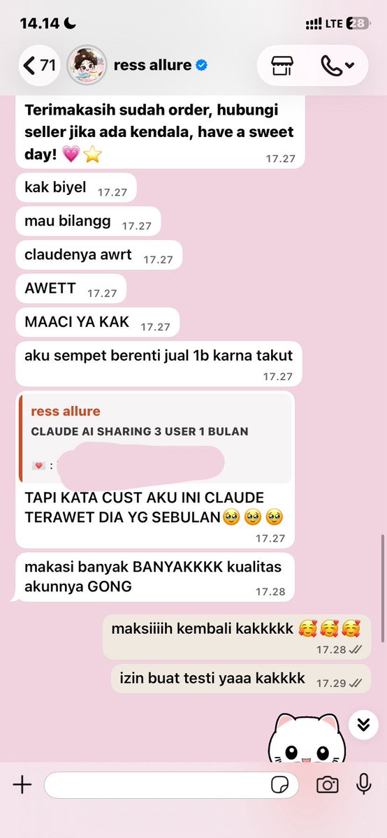 biyelu's tweet photo. terharu kata cust nya ress ku Claude ku paling awet dari yang dia beli sebelumnya, bahkan ress ku banyak sekali yg minta ppj karna akun Claude nya strong sebulan tok durasi nya ga deact 😭🫶🏻💕 intip pl guyssss sini gassss aku masi opresss! https://t.co/qso3FSYskL