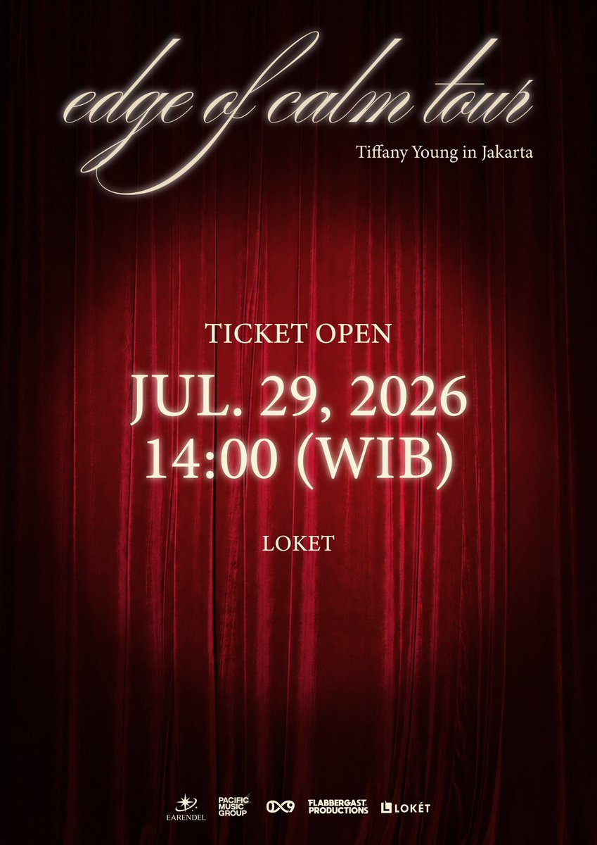 EarendelWorks's tweet photo. Tiffany Young: Edge of Calm Tour in Jakarta 

Ticket Sales begin soon! ✨🎟️
Jakarta, are you ready?

Tiffany Young is coming to create an unforgettable night with you.

Get ready to secure your tickets for Tiffany Young: Edge of Calm Tour in Jakarta!

Tiffany Young: Edge of Calm Tour in Jakarta

📅Show Date: SEP.19, 2026
⏰Show Time: 19:00 (WIB)
📍Venue: JIExpo Theatre
🎫Ticket Price : IDR 3,250,000 / IDR 2,550,000 / IDR 2,000,000 

📢 Ticket Sales
📅Time: JUL.29, 2026 14:00 (WIB)
🔗Ticket Link
https://t.co/UaZ67xVyHB

#TiffanyYoung #티파니영 #EdgeofCalm
