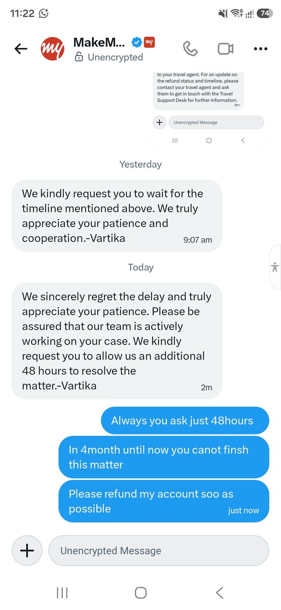 Hashimkhan3317's tweet photo. @makemytripcare @emirates 
Refund 
Now already more than 120dasy still every day send me messages for wait 48hours 
Please 🙏 I request send back my refund soo 
Already tomch let how log you need more only one case you take 4month still painding 
Pnr:GPVG4N https://t.co/N8tooHBIHq