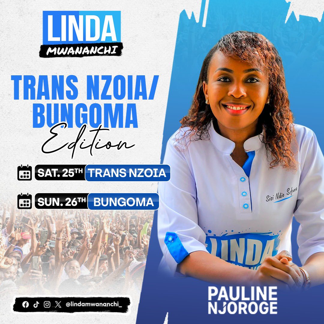 paulinenjoroge's tweet photo. The events of this weekend in Western Kenya will be defining for the political future of this country. 
Tupatane Trans Nzoia na Bungoma. 

Tupatane pia pale kwa Mpesa as we continue to support H.E Edwin Sifuna and the Linda Mwananchi Movement.
Paybill Number: 3033049
Account Number: Your phone number