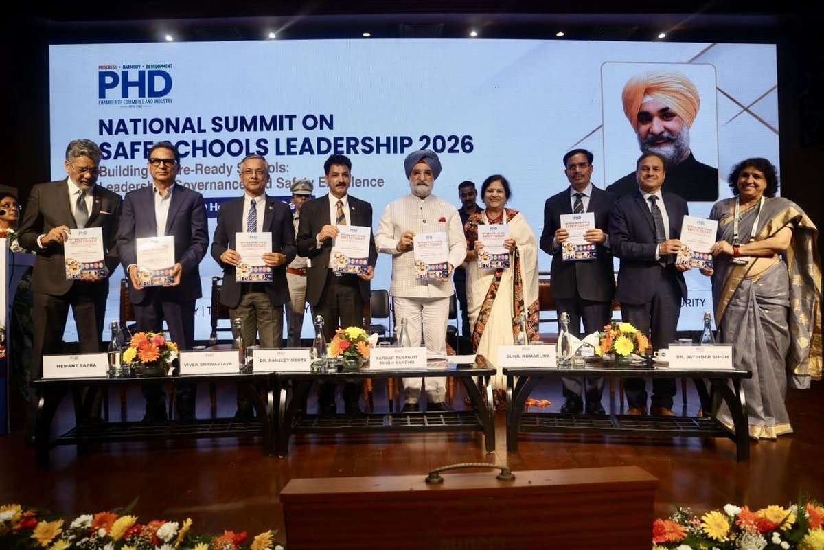 LtGovDelhi's tweet photo. Addressed the National Summit on Safe Schools Leadership 2026 at @phdchamber House today, highlighting the need for a comprehensive, future-ready approach to school safety and resilience.

As Hon’ble PM Shri @narendramodi Ji has rightly said, “Education is not merely a means of livelihood, but a powerful medium to make life better.” School safety today extends far beyond physical infrastructure. It encompasses cyber security, mental well-being, disaster preparedness, and the ability to respond effectively to unforeseen situations. As the National Capital, Delhi has a special responsibility to lead by example in creating safe, inclusive and resilient learning environments.

Also witnessed the launch of the National Model School Safety Toolkit, an important step towards institutionalising a culture of preparedness and prevention across our schools. Its launch is especially significant as Delhi observes Child Safety Month this July, with a range of initiatives dedicated to safeguarding our children.

My thoughts also turned to my grandfather, Sardar Teja Singh Samundri, who more than a century ago established schools in rural areas Sarhali and Lyallpur with the conviction that education is the foundation of a strong and enlightened society. His enduring belief that safe, empowering institutions shape the future continues to inspire us as we strive to build schools that are not only academically excellent, but also secure, resilient, and nurturing for every child.