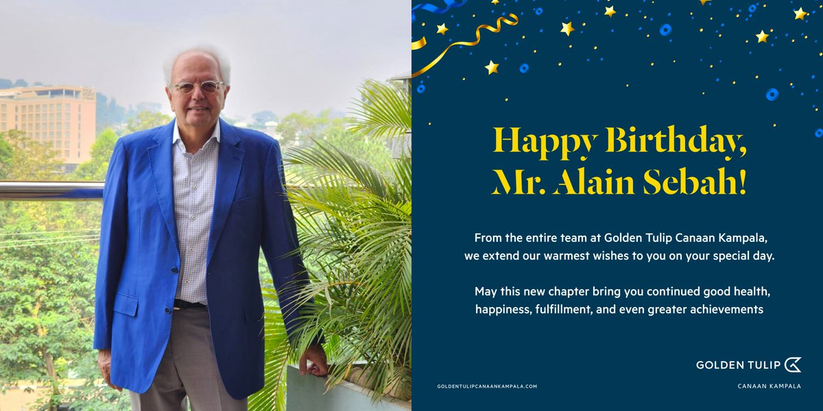 GoldenTulipKla's tweet photo. Happy Birthday to Mr. Alain Sebah, President, Golden Tulip Afrique Francophone East Africa, Louvre Hotels Group! 🎉
Your visionary leadership, dedication, and commitment to excellence continue to inspire us every day.
#GoldenTulipAfrica #TimeToCelebrate #PlayTimeAnyTime https://t.co/ZHw30647Uj
