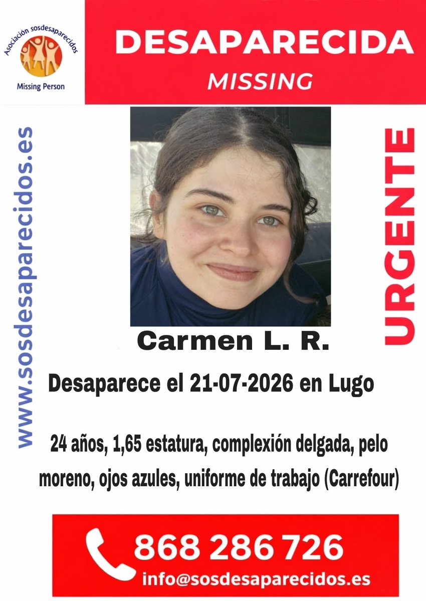 sosdesaparecido's tweet photo. 🆘 DESAPARECIDA
🔴 Alta vulnerabilidad
#España #sosdesaparecidos #Desaparecido #Missing #Lugo
Síguenos @sosdesaparecido
Fuente: sosdesaparecidos https://t.co/fgeuk8ZrFE