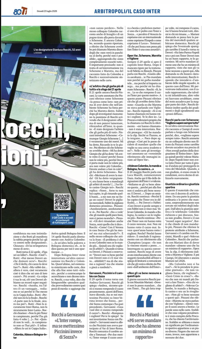 davide_capano's tweet photo. Tuttosport ha pubblicato in esclusiva tutte le intercettazioni su “#Arbitropoli” 👇🏻

#Rocchi #Inter https://t.co/HGKnDhAmkr