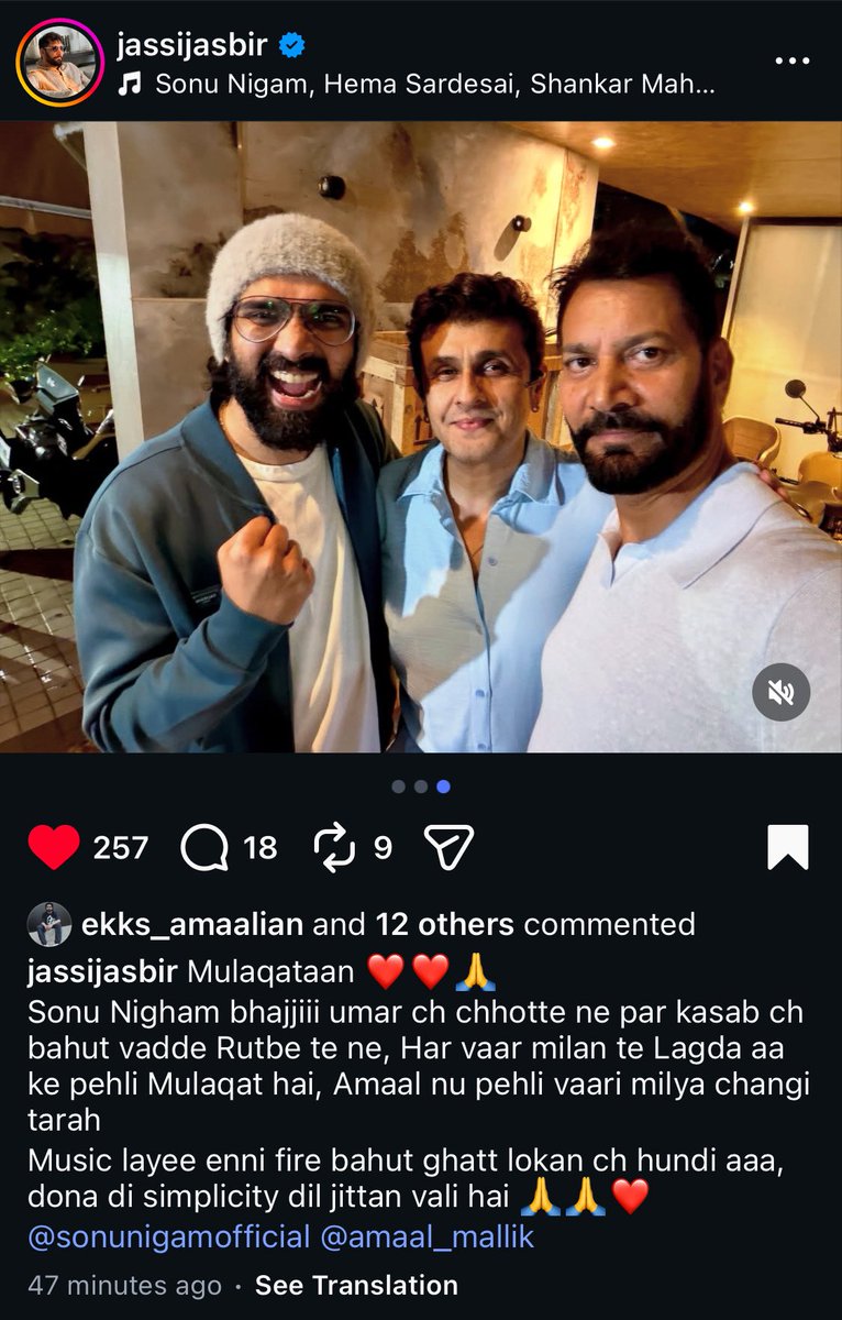 Crystalmljn's tweet photo. Amaal with Sonuji and Legend Punjabi singer Jasbir Jassi ♥️

For @AmaalMallik  he wrote

Amaal he met the first time properly, such fire for music is in very less people, simplicity of both of them can win your hearts 🥹🤍 https://t.co/DbAUVDQVUq