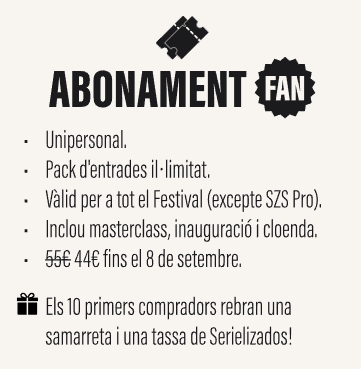 SZSfest's tweet photo. Ets un autèntic fan de les sèries i no et vols perdre cap sessió del Serielizados?

Doncs l'opció de l'abonament FAN és perfecte per tu!

A més, els primers compradors teniu un regal molt especial😍📺

🎟️ https://t.co/ecPT0oRHKZ https://t.co/E0kkpnnTM9