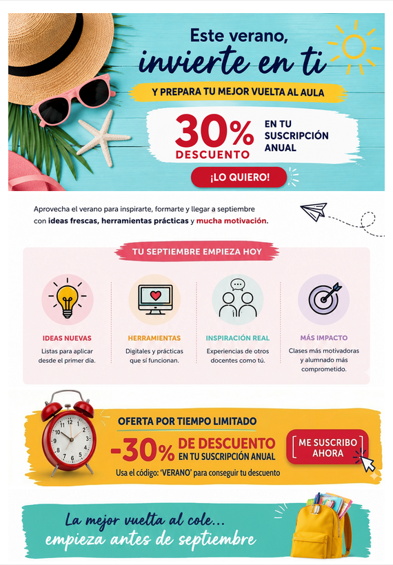 educacion3_0's tweet photo. ¡El próximo curso empieza hoy! 
Inspírate con metodologías innovadoras, experiencias educativas y las últimas tendencias para el aula.  

👉 Aprovecha el 30% de descuento en la suscripción anual a la revista de EDUCACIÓN 3.0.  

Usa el código 'VERANO' al finalizar tu compra:  https://t.co/K5S8JzoTLe