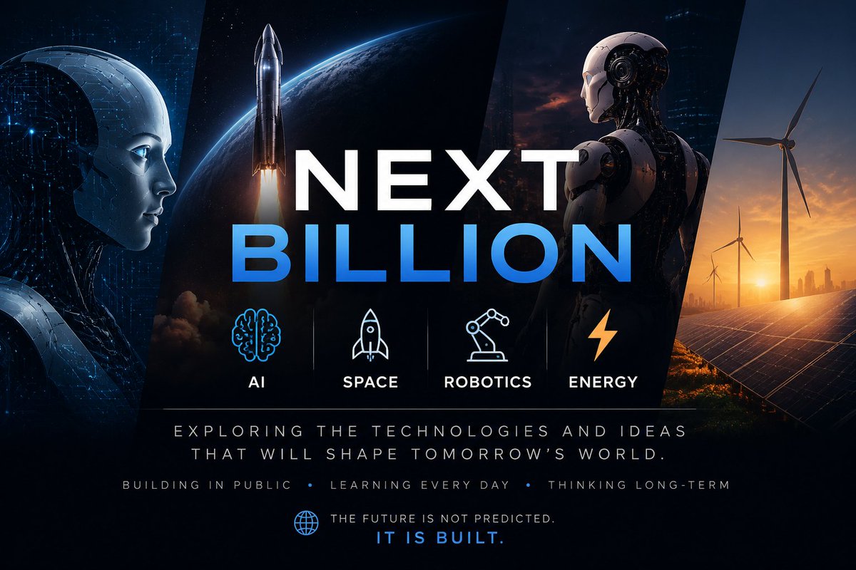 NextBillionLab's tweet photo. Where will the next billion-dollar opportunities come from?

AI.
Robotics.
Space.
Energy.

Next Billion explores the technologies and companies building tomorrow's world.

Sharing ideas.
Learning publicly.
Thinking long-term.

The biggest opportunities are usually invisible before they become obvious. 🚀
