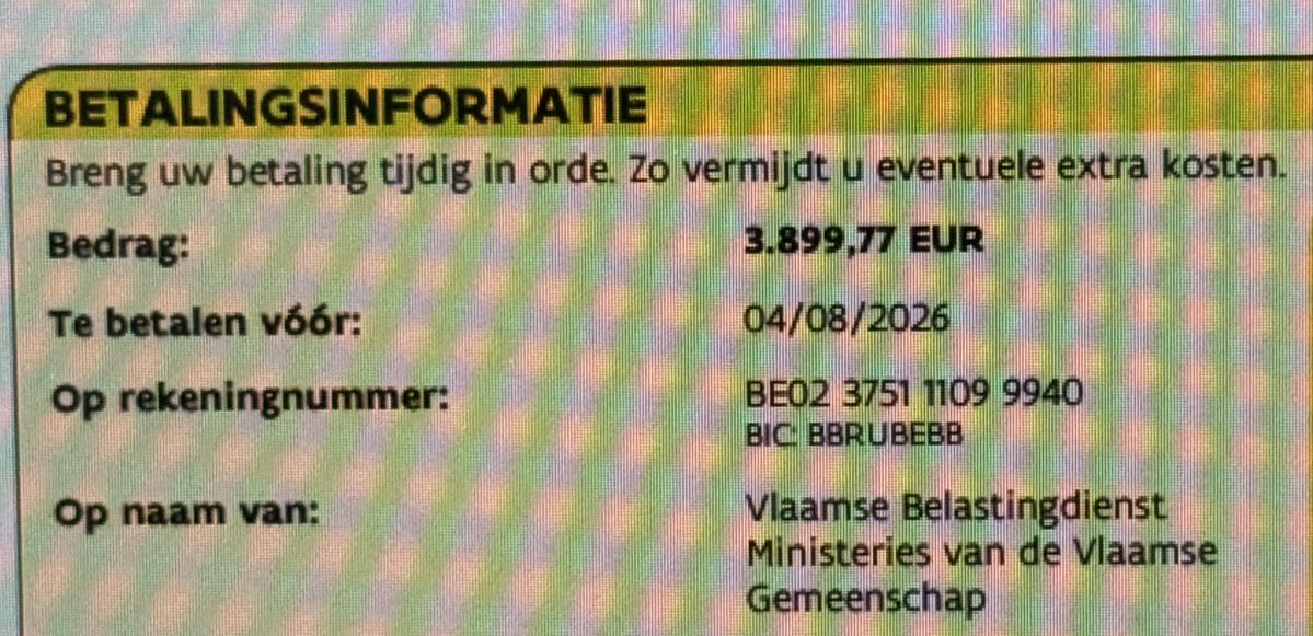 JoostVF's tweet photo. Alweer 475,56€ meer onroerende voorheffing dan verleden jaar🥳 Wat we zelf doen (belastingen heffen) doen we inderdaad beter (om het dan te verbrassen aan de meest onzinnige Gennezsubsidies allerhande). Vlaanderen is gewoon verveld tot een struikroversbende🤮 https://t.co/3EQnbZuts8