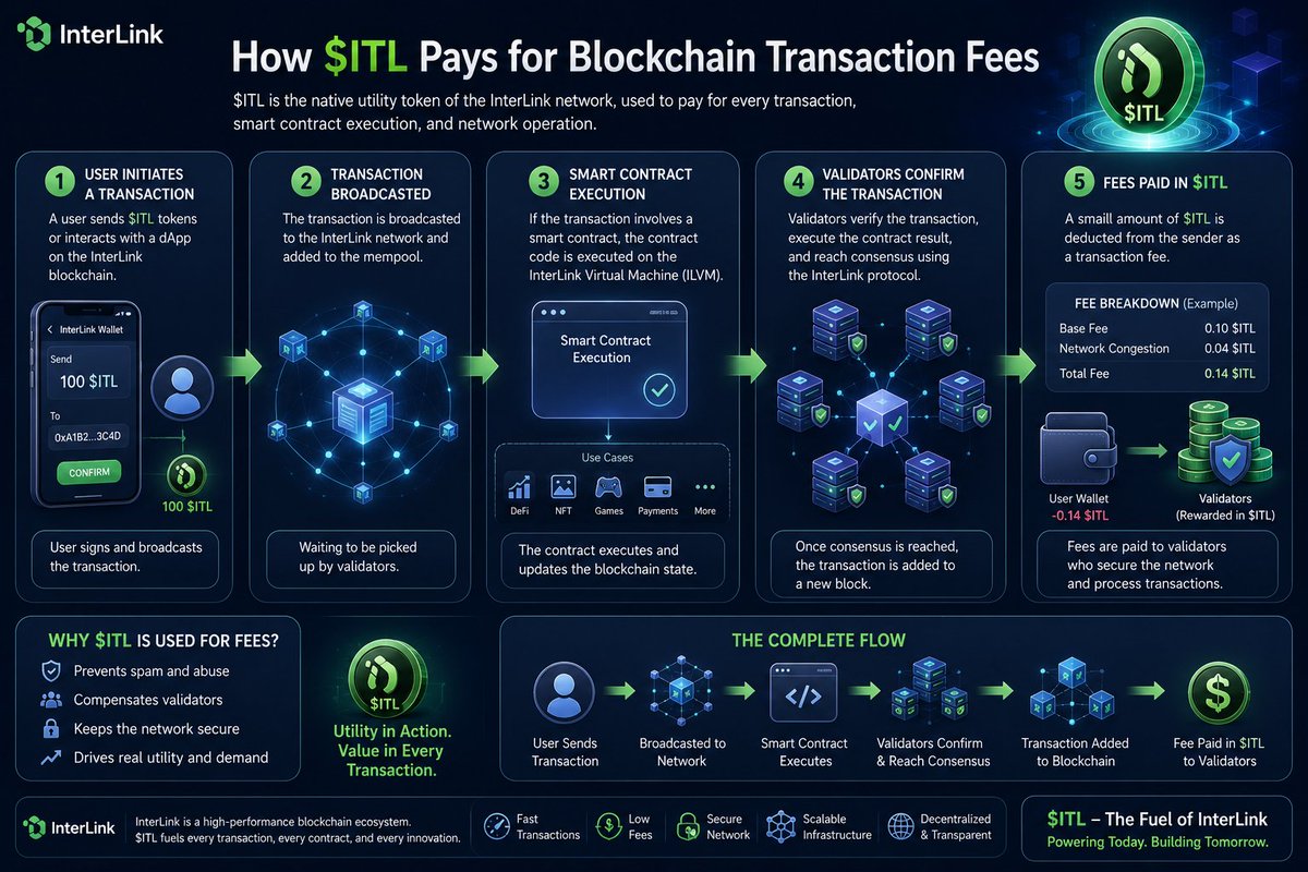 Pavananamdevula's tweet photo. Transaction Flow:
Send Transaction → Smart Contract Executes → Validators Confirm → Fee Paid in $ITL → Transaction Recorded on the Blockchain#ITLG #ITLX #ITL #Interlink #Interlink2026 #InterlinkAmbassador
@kv_interlink @reina_itl @inter_link @itlx_defi @drpnarsimha https://t.co/j7MFnMk3bB