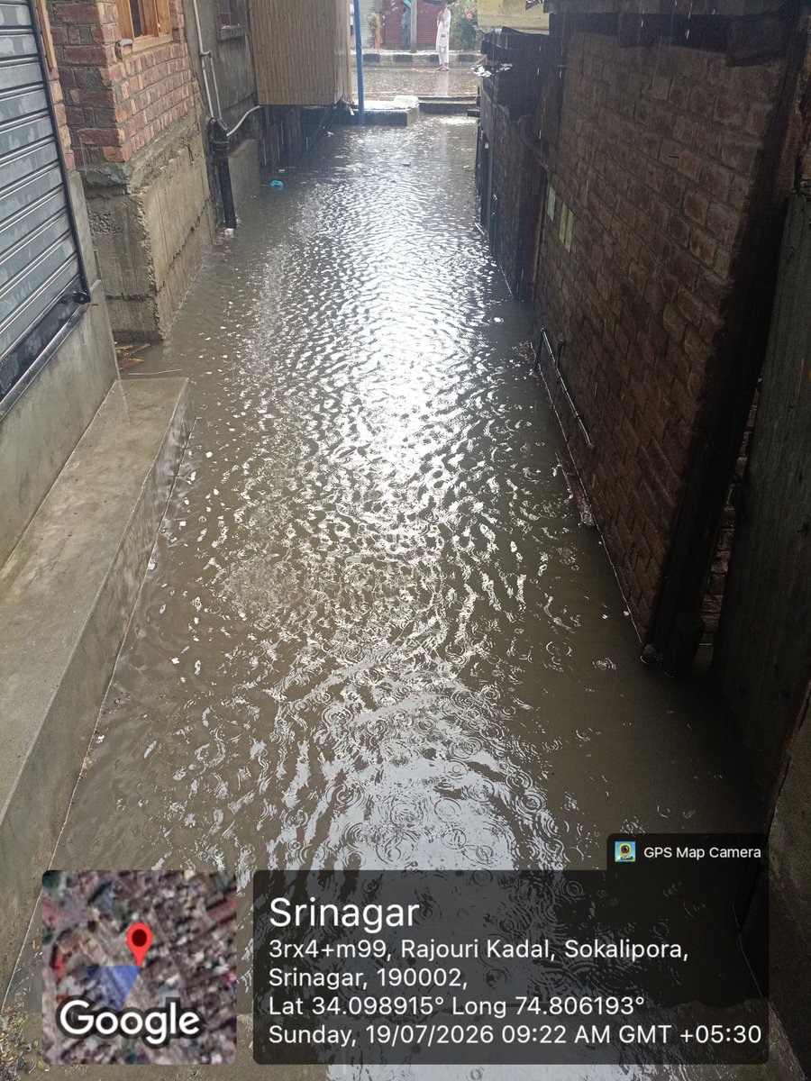 KhalidAltaf04's tweet photo. The recent rainfall has once again exposed the serious drainage problems in the Downtown area of Srinagar. The photographs clearly show extensive waterlogging in the residential lane, with rainwater accumulating around homes and posing a serious inconvenience and potential safety risk to residents.
Repeated waterlogging can damage houses, create unhygienic conditions, affect daily life, and pose risks to pedestrians and commuters.
We urge the concerned authorities, including the Srinagar Municipal Corporation and local administration, to take immediate steps for proper drainage, and a permanent solution to this recurring problem.
We request the concerned authorities to kindly take urgent action and address the issue at the earliest.
@manojsinha_ 
@SMC_Srinagar