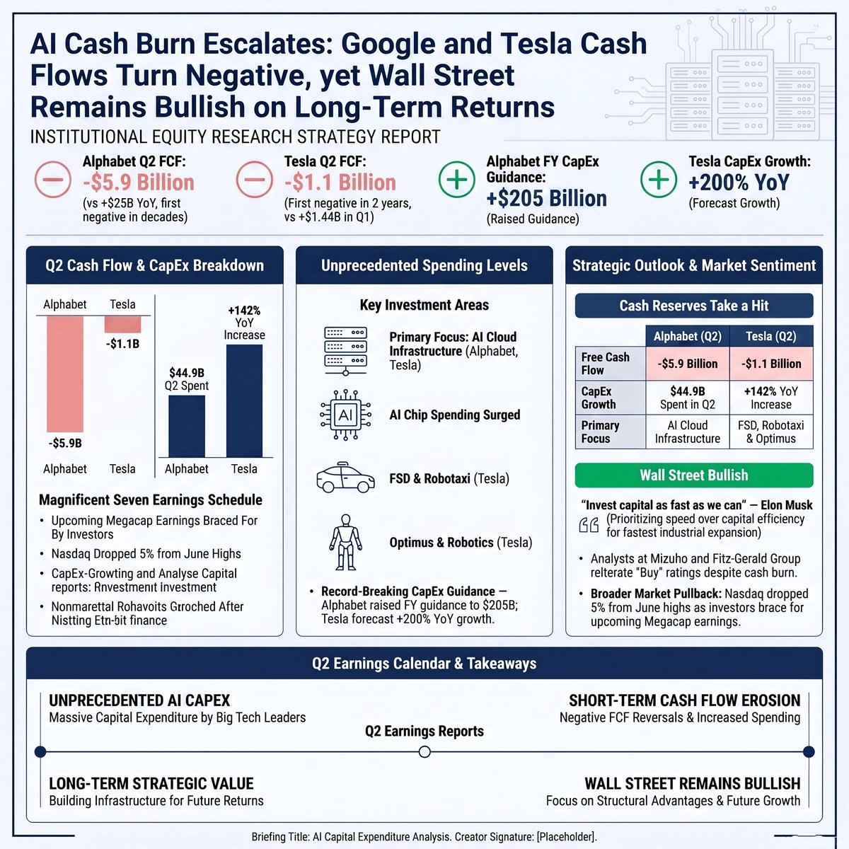 rocketCandle's tweet photo. AI capex war is getting brutal, but necessary.

$GOOGL &amp; $TSLA turning FCF negative is just the price of admission.

Wall Street is right to stay bullish here. It's adapt or die—over-invest today or get left behind tomorrow. 🤝 https://t.co/4nwKWTWUiO
