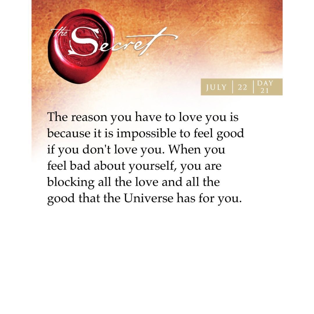 thesecret's tweet photo. "The reason you have to love you is because it is impossible to feel good if you don't love you. When you feel bad about yourself, you are blocking all the love and all the good that the Universe has for you." Learn this power you have to manifest your dream world with the daily wisdom from The Secret Daily Teachings App: https://t.co/53Qquf62Ng

#RhondaByrne #TheSecret #lawofattraction #loa #visualization #manifestation #askbelievereceive