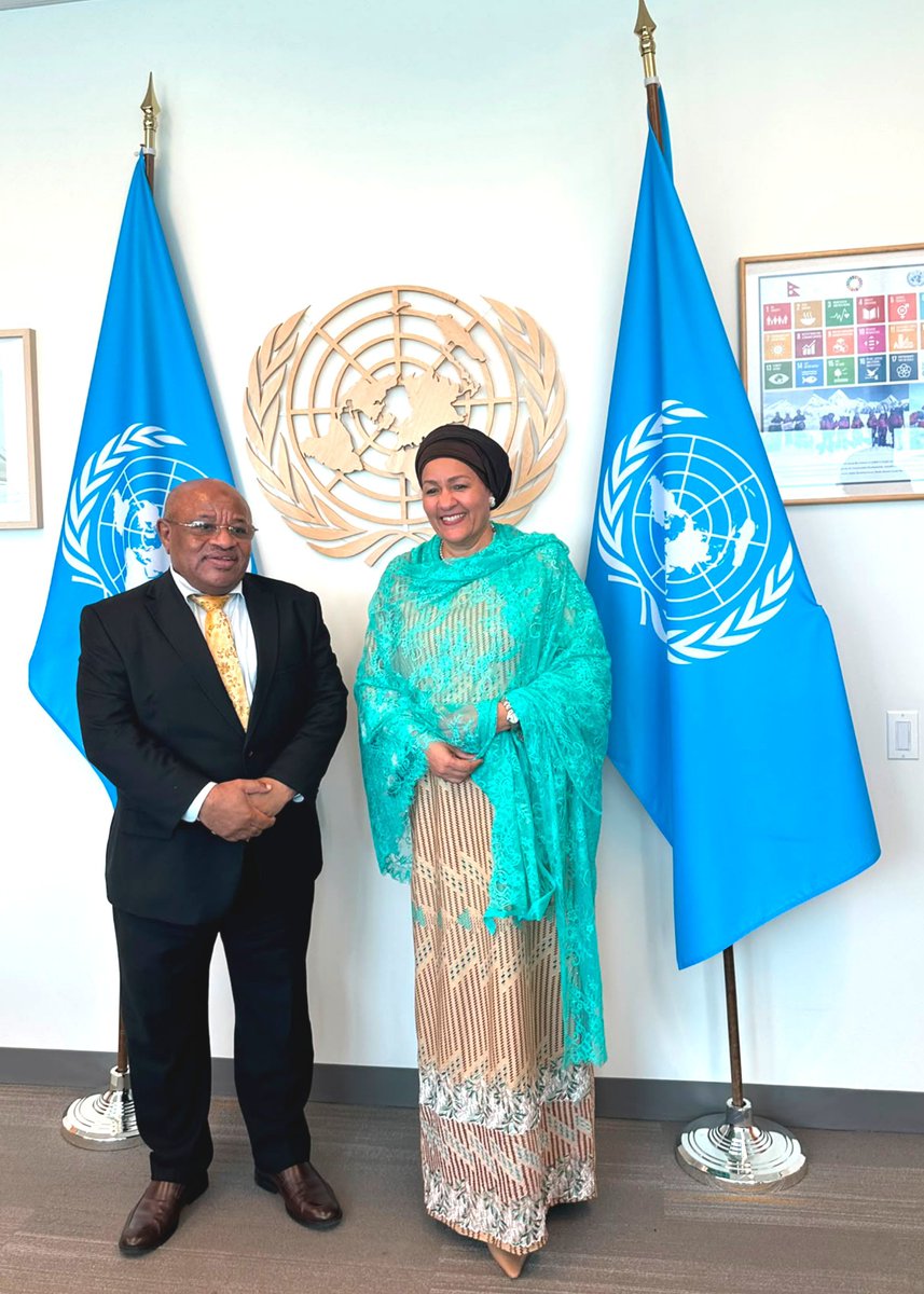 souefmo_elamine's tweet photo. Today I was received by Ms Amina Mohammed @AminaJMohammed, Deputy Secretary General of the United Nations as part of my working visit to the UN HQ. The discussion focused on the implementation of @UNOCA_NEWS mandate, the security situation in the region, peace and capacity building, the SDG and the partnership with regional Organisations.