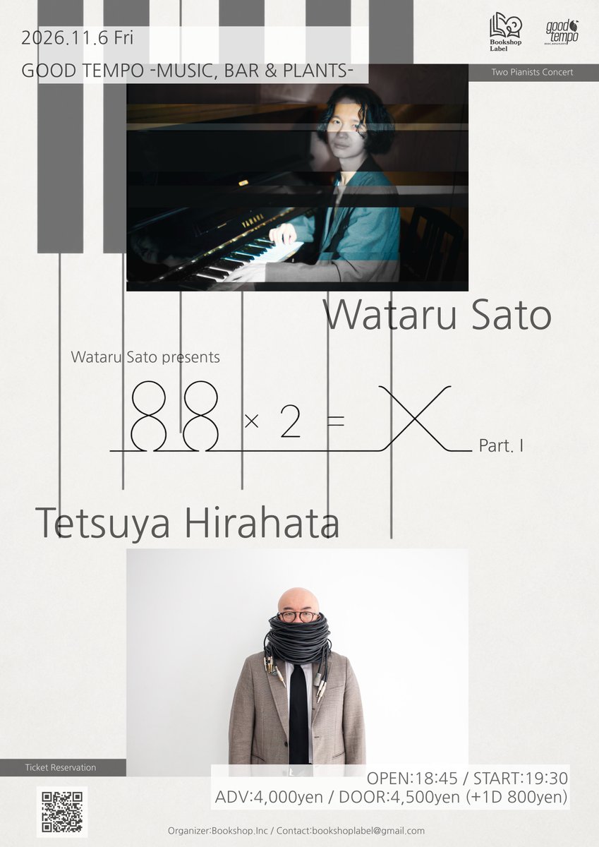 New Live】 Wataru Sato presents “88×2=X part.I” 2026.11.6(fri) at