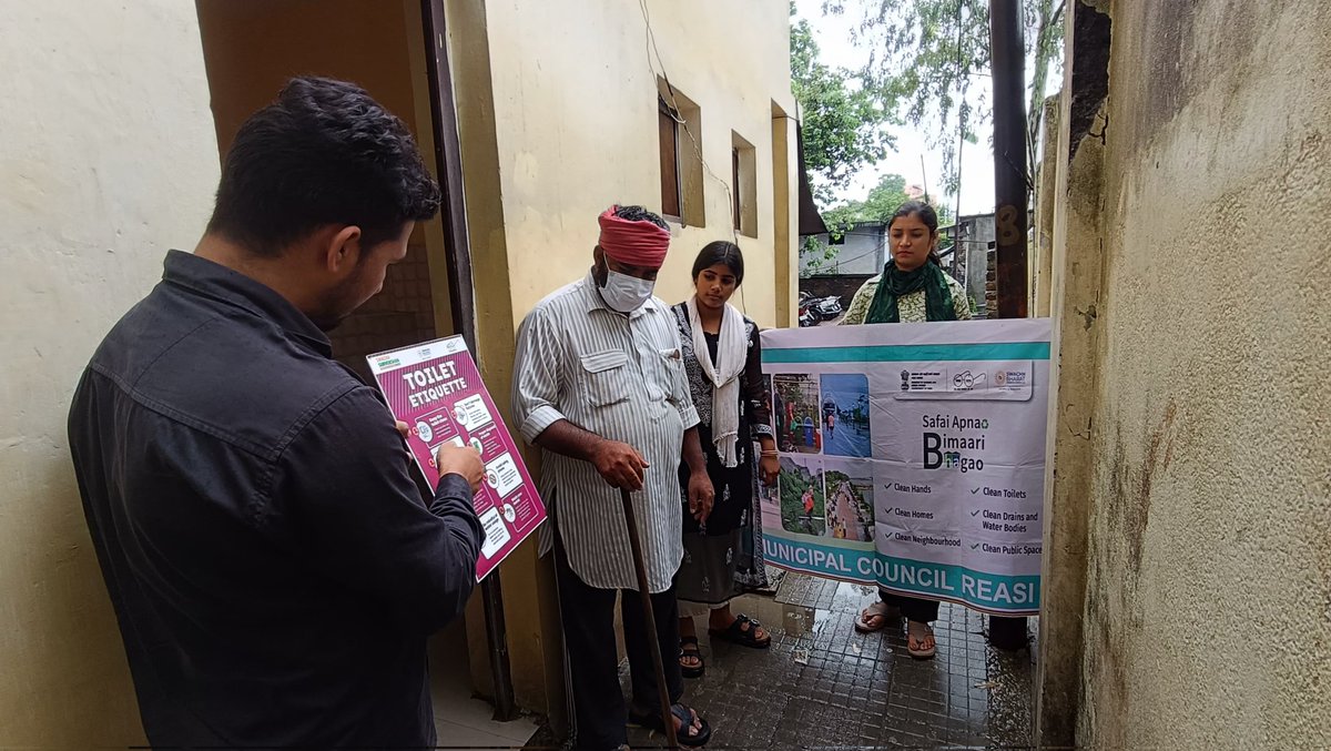 MunicipalReasi's tweet photo. *"Today, 23rd July 2026, MC Reasi activity at #CT/#PTs Hygiene under #SafaiApnaoBimariBhagao' campaign. #QRcodesFeedback on Toilets'* or #grievances from the public.During the campaign , toilet users, and nearby locals Awared about Hygiene #ToiletHygiene @MoHUA_India @md_sbm https://t.co/91RYCxc4y3