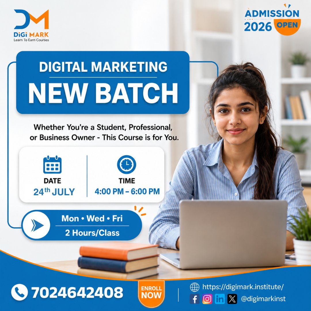 digimarkinst's tweet photo. Digital Marketing New Batch Starting Soon! ๐
๐
Date: 24th July
โฐ Time: 4:00 PM โ 6:00 PM
๐๏ธ Days: Mon โข Wed โข Fri
โฑ๏ธ Duration: 2 Hours/Class
๐ Admissions for 2026 are OPEN!
๐ Call now: 7024642408
๐ Enroll today: https://t.co/6aBfJF28hU
#DiGiMARK #newbatch #admissionopen https://t.co/xbqjQbeY9I