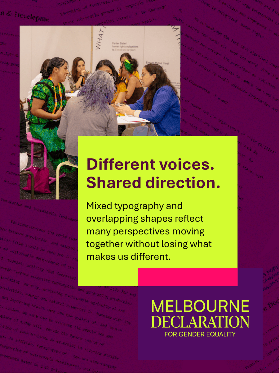 WomenDeliver's tweet photo. The #MelbourneDeclaration was built collectively. Its identity was too. Shaped by hundreds of #WD2026 delegates, the new visual identity reflects a Declaration rooted in courage, solidarity, and joy. Learn more: https://t.co/lCMuBgAkaD https://t.co/qYKUuozrGu