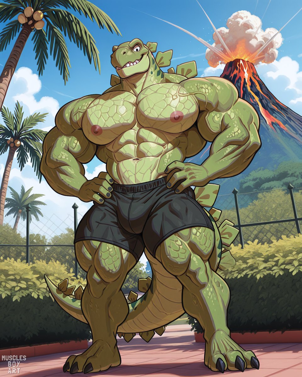 musclesboyart's tweet photo. #Stegz the wise, a gentle soul,
With armored plates, beyond control.
He shelters creatures, meek and mild,
A tiny ostrich, nature's child.

Such strength combined with tender grace—
Does kindness bloom in every place? https://t.co/MTWIcH1OpD
