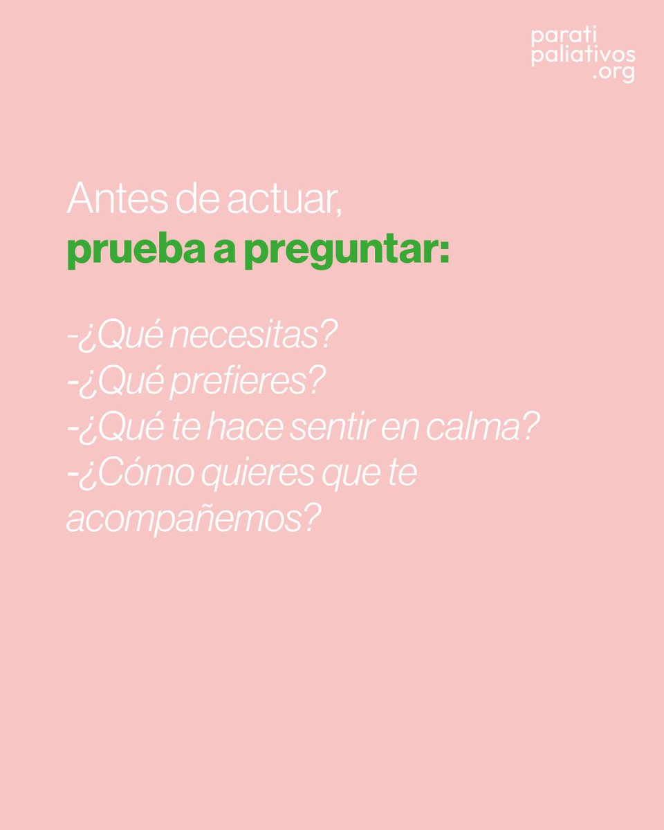 paliativos_org's tweet photo. A veces creemos que ayudar significa decidir por esa persona, evitarle conversaciones difíciles o adelantarnos a lo que necesita.
Lo hacemos desde el amor. Pero acompañar también significa dejar espacio para escuchar.
#ParaTiPaliativos #CuidadosPaliativos https://t.co/Kt233qALdX