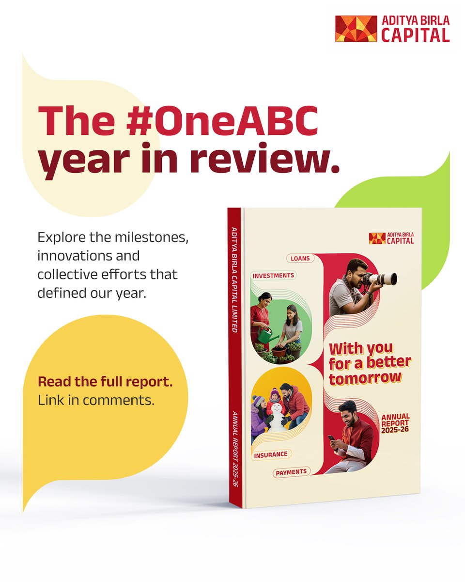 abcapital's tweet photo. #OneABC’s Annual Report 2025-26 reflects a year of progress driven by purpose, innovation and collaboration.
Explore the milestones, strategic priorities and collective efforts that shaped our journey over the past year.
Annual Report link - https://t.co/H46rfqNgKg
#AdityaBirlaCapital #Loans #Insurance #Investments #Payments