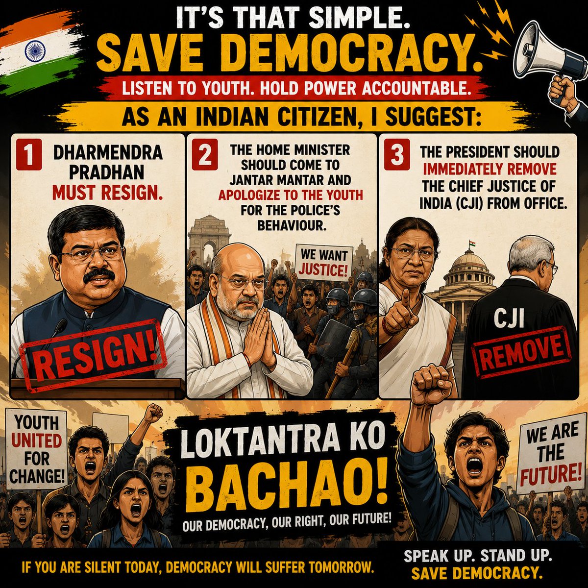 anup_anjan's tweet photo. As an Indian citizen:

• Dharmendra Pradhan must resign.
• Apologize to the youth for Jantar Mantar.
• Save democracy. Listen to students.

#StudentsProtest #JantarMantar #YouthVoice #SaveDemocracy https://t.co/AZNe1OIY9P