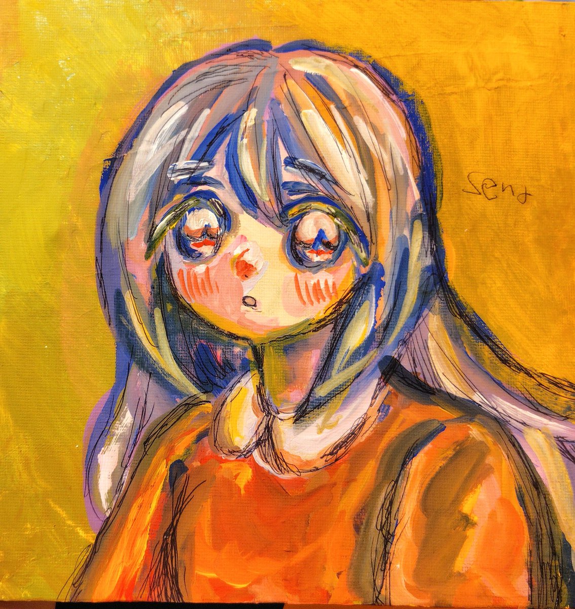 nnnnnnnn____se's tweet photo. ｢光の女の子｣
キャンバスにアクリルガッシュ
 #イラスト #アナログイラスト #女の子 https://t.co/aa0Qe4e5eg