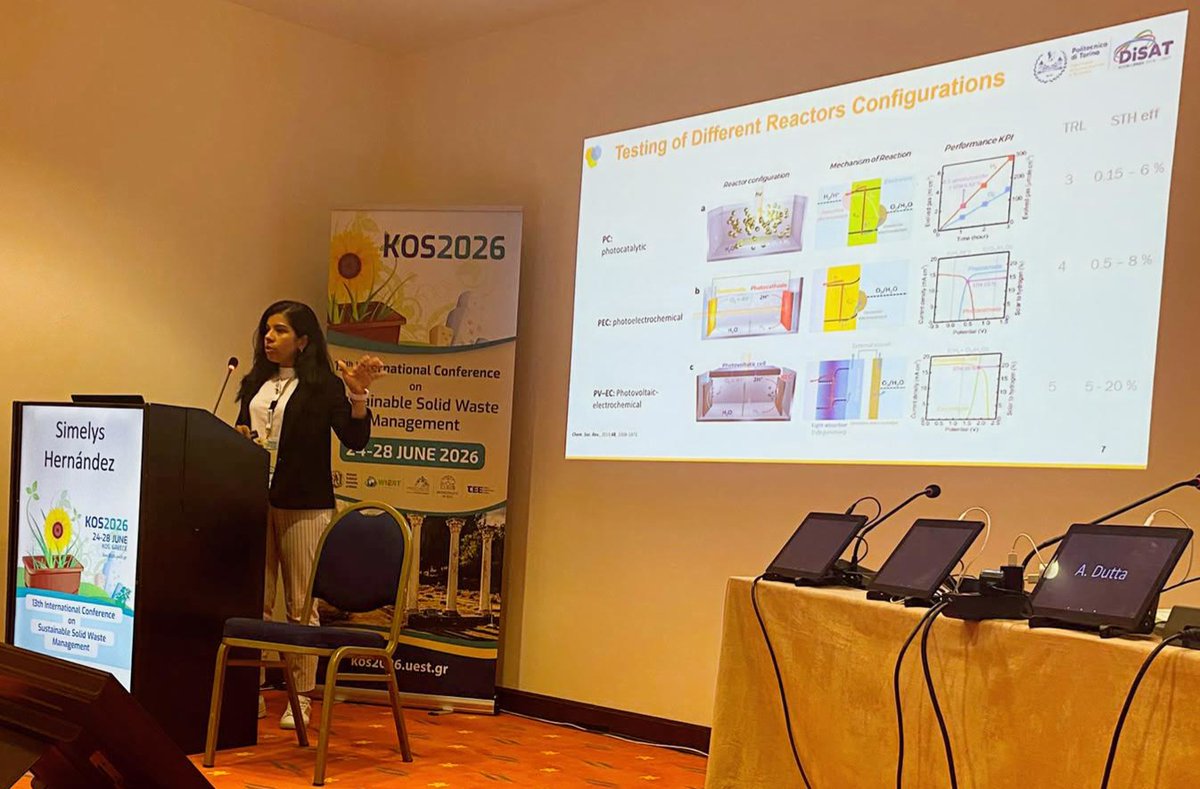 H2shift's tweet photo. ๐ H2SHIFT at #KOS2026!
Simelys Hernandez (@PoliTOnews) presented "Green Hydrogen Production with Solar and Renewable Electricity: From Research Infrastructures to Ionic Liquid-Enhanced AEM Water Electrolysis" , introduced the #H2SHIFT project plus Open Call for startups/SMEs. https://t.co/Jd1GClw4bJ