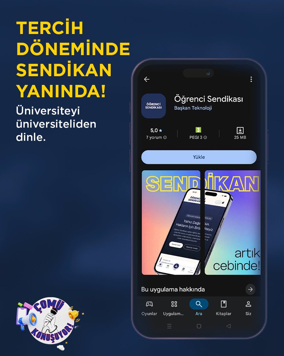comukonusuyor's tweet photo. Tercih döneminde sendikan yanında!

Öğrenci Sendikası mobil uygulamasını aşağıdaki linkler üzerinden indirerek tercih etmeyi düşündüğün üniversiteler hakkındaki soruları o üniversitede okuyan sıra arkadaşlarımıza sorup tüm üniversiteler hakkında bilgi alabilirsin. https://t.co/PB1VF9UrY9