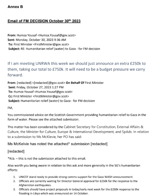 CraigHouston_'s tweet photo. Remember that time Humza overturned a Ministerial decision to give UNICEF £200k for their Gaza water fundraiser and decided to give UNRWA unrestricted funds of £250k because he was "meeting them next week"? https://t.co/jvSmVu4qEx