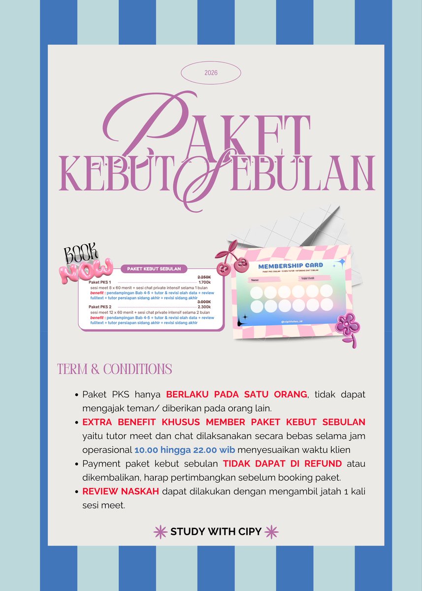 studywithcipy's tweet photo. buat kamu yang lagi kejar tayang skripsi 👀📚

Paket Kebut Sebulan is Here🚨

Anti drama kerjain bab 4-5✨

Yuk amanin slot kamu karena slot terbatas📥
chat admin di link bio kalo mau tanya-tanya🙂‍↕️ https://t.co/KgfZ5ewUcT