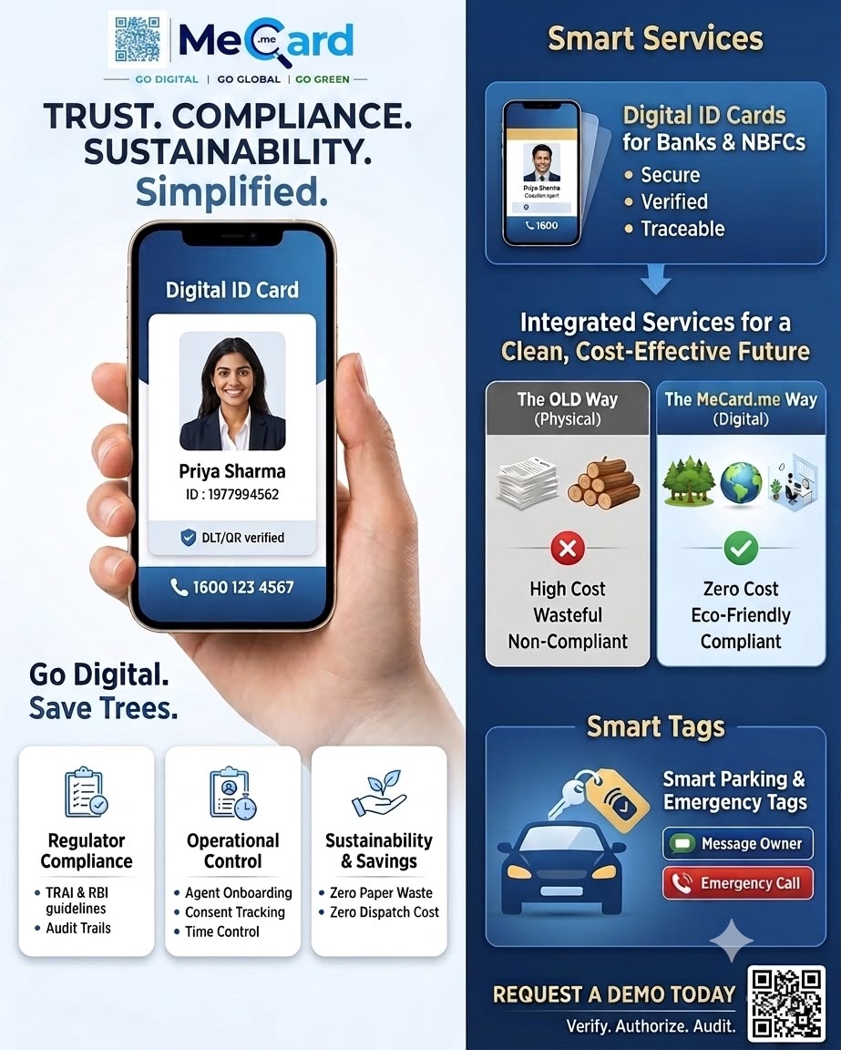 Me_CardIndia's tweet photo. Ditch paper cards, lower costs, and stay 100% compliant! 📲

Discover MeCard—secure, eco-friendly Digital ID Cards &amp; Smart Tags designed for Banks, NBFCs, and modern businesses. 🌍✨

#GoDigital #Sustainability #FinTech #SmartID #DigitalTransformation #MeCard https://t.co/1cG3QVZZQY