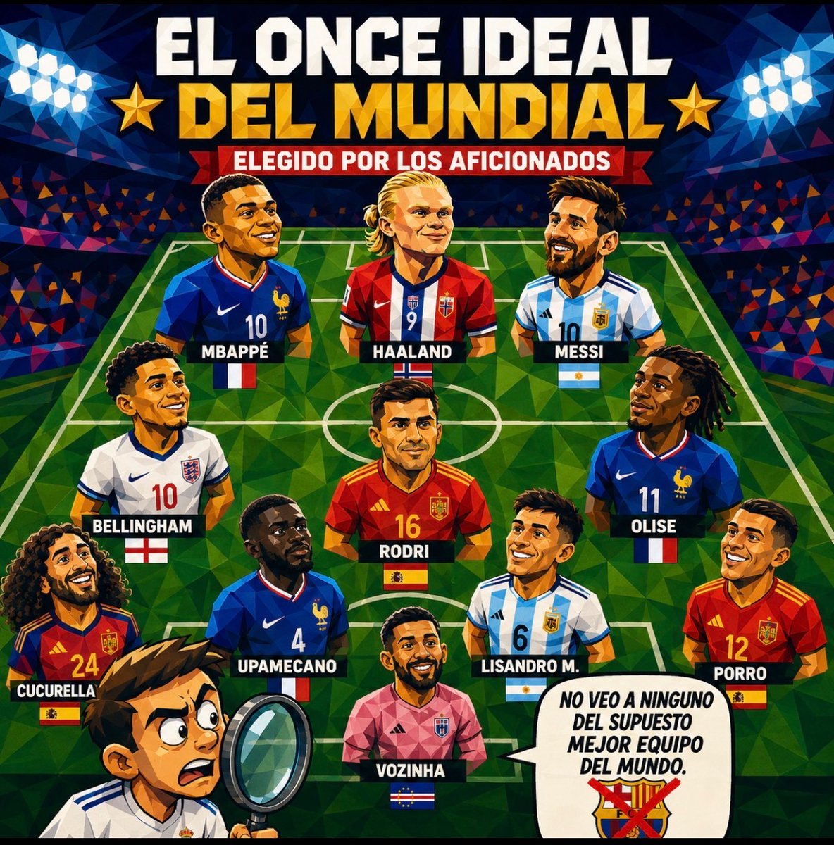 mjss10's tweet photo. 🚨 El relato es espectacular. 😂

Dicen que “el Barça ha ganado el Mundial”… mientras su realidad es esta:

❌ 12 años encadenando ridículos en Champions y en Europa League.
❌ Cero jugadores del FC Barcelona en el XI ideal del Mundial elegido por los aficionados.  

Pero oye, si ganar el Mundial consiste en apropiarse de los éxitos de las selecciones cuando el club lleva más de una década sin competir por Europa… que sigan celebrándolo.

Mientras unos levantan copas, otros levantan relatos.

🍿😂