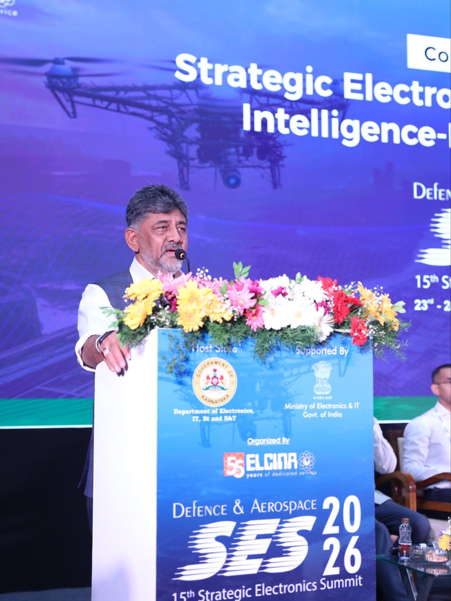CMofKarnataka's tweet photo. Hon'ble Chief Minister Shri @DKShivakumar inaugurated the 15th Strategic Electronics Summit 2026 in Bengaluru, highlighting Karnataka's leadership in software, semiconductor design, advanced engineering and research. He noted that the State is leveraging these strengths to drive strategic electronics, defence manufacturing and aerospace, positioning Karnataka at the forefront of India's technological advancement.

Outlining the Government's focus on Liquidity, Land and Labour, the Hon'ble Chief Minister emphasised continued support for innovation, research, manufacturing, skill development and ease of doing business. He also called for stronger collaboration between government, industry, defence PSUs, MSMEs, startups, academia and the armed forces to build a resilient, self reliant and globally competitive strategic electronics ecosystem for India.