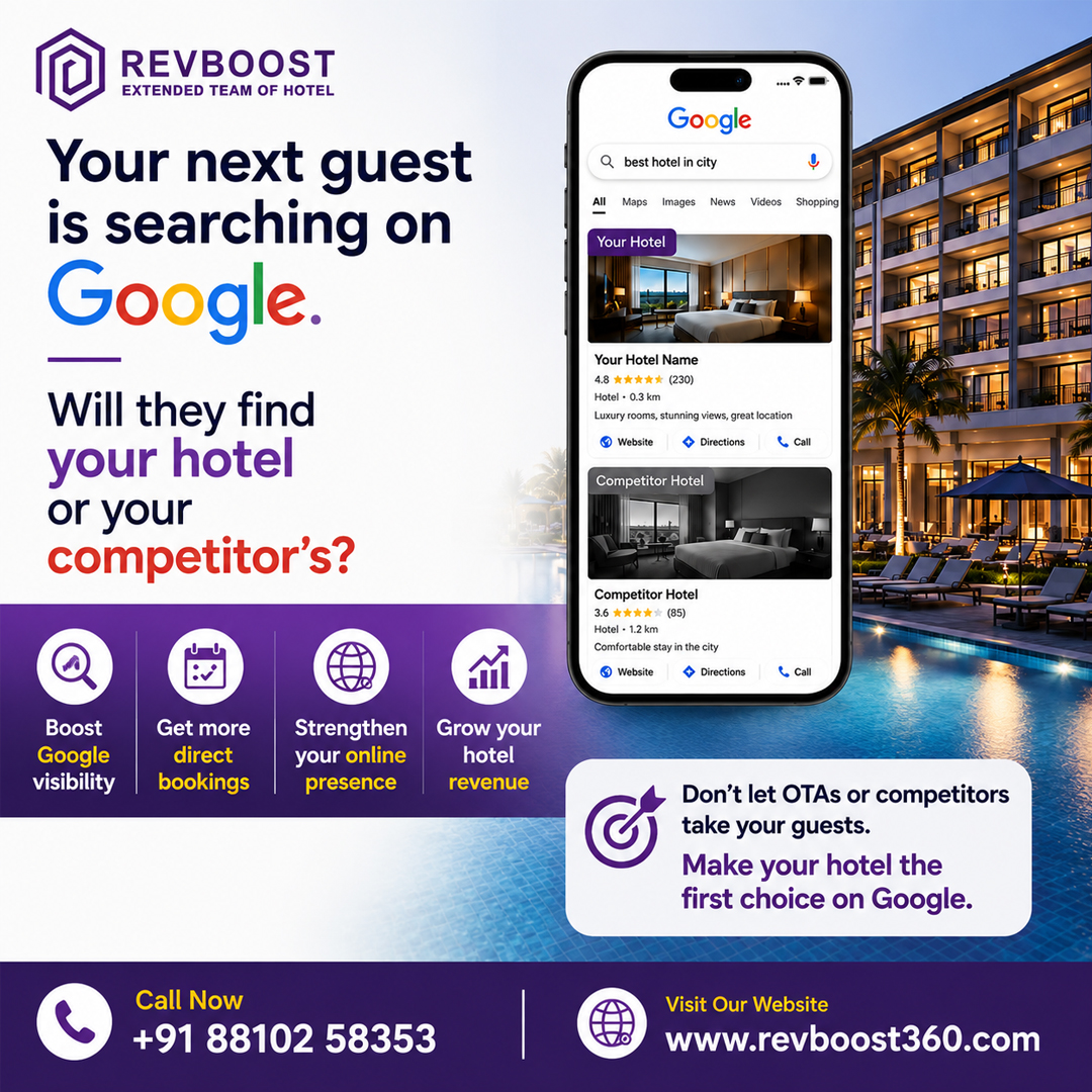 revboost360's tweet photo. Your next guest is searching on Google right now.
If your hotel isn't visible, your competitors are getting the bookings. Boost your Google visibility, increase direct bookings, and reduce OTA dependency with RevBoost360.
#HotelMarketing #GoogleSEO #DirectBookings #HotelBusiness https://t.co/UYS5sPpZ4e