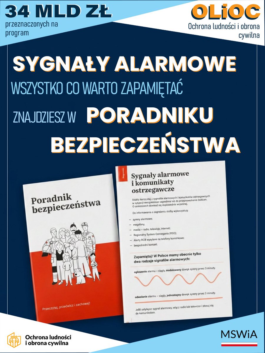 MSWiA_OLiOC_GOV's tweet photo. 🚨 Znajomość sygnałów alarmowych to wiedza, którą warto mieć. Dzięki niej łatwiej właściwie zareagować, gdy liczy się czas.
📘Zajrzyj do Poradnika Bezpieczeństwa – znajdziesz tam najważniejsze informacje, które dobrze znać i zapamiętać.
#OLiOC #PoradnikBezpieczeństwa https://t.co/CRBSBDd038